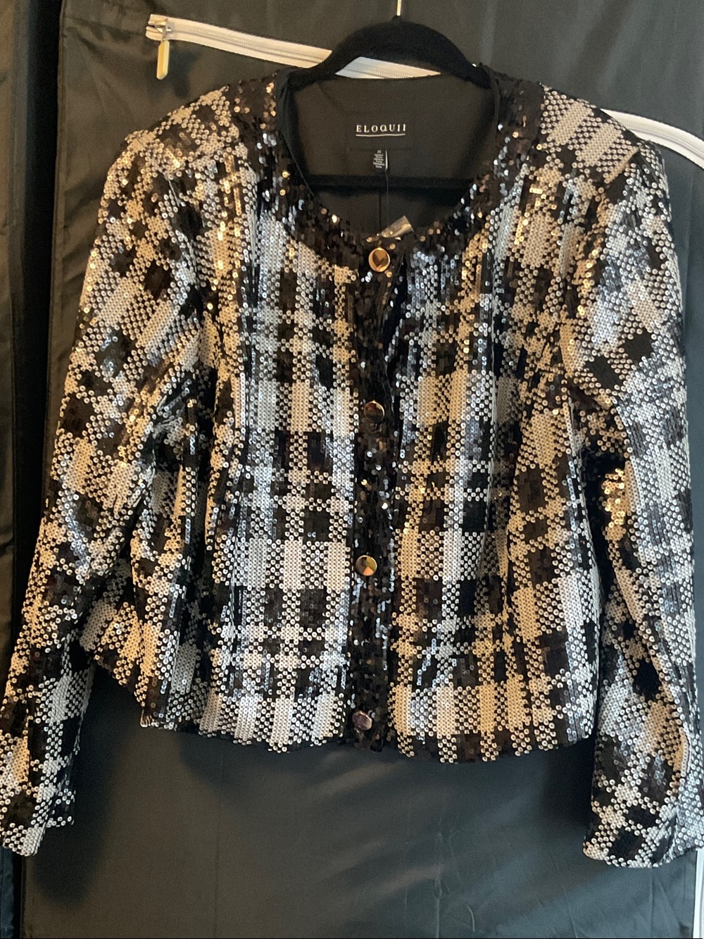 Eloquii Black & Silver Sequin Plaid Jacket